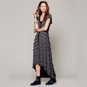 Free People Mia Waterfall Vampire Diaries Ruffle Gray High Low Maxi Dress EUC M